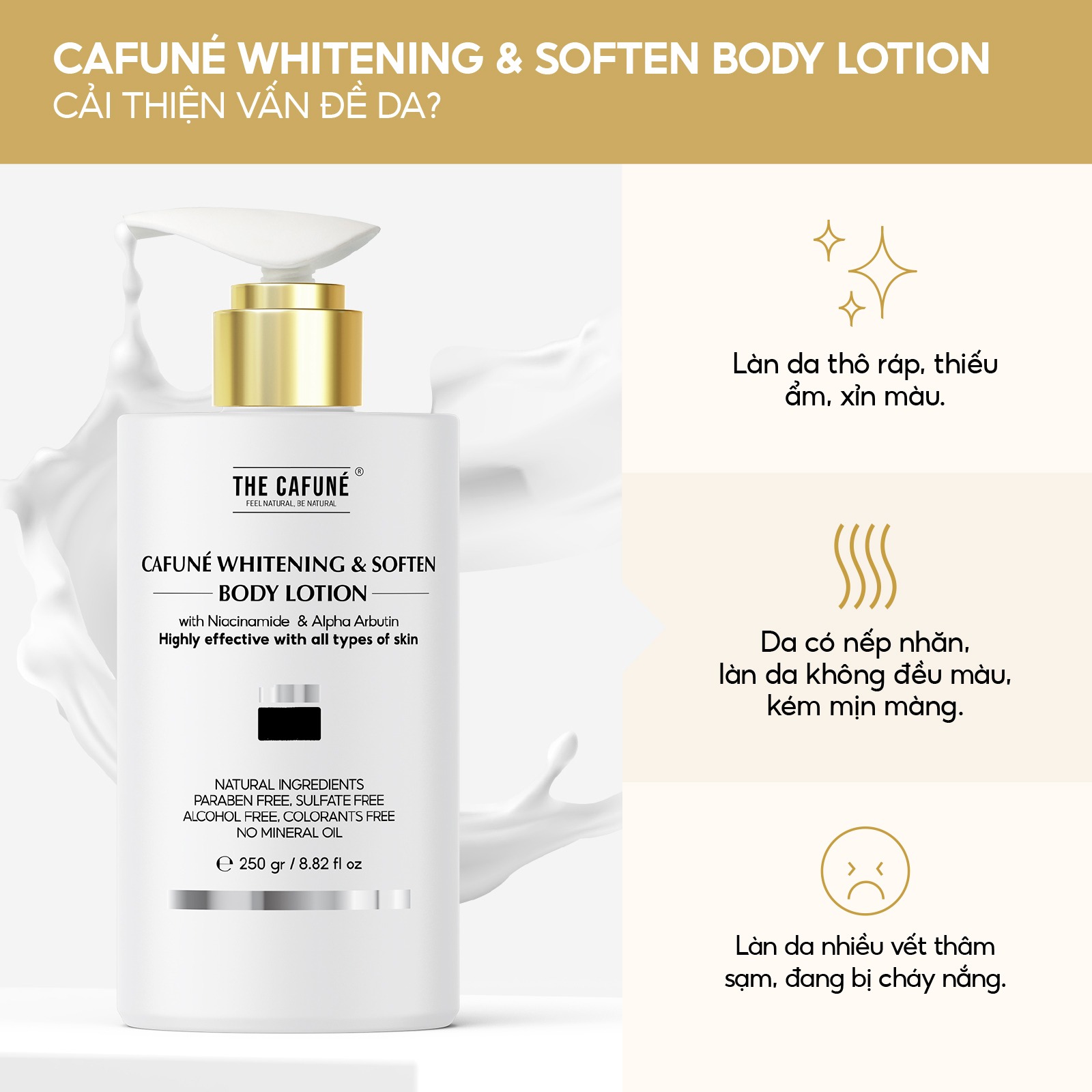 Kem Body Dưỡng Trắng Da The Cafuné Bản Nâng Cấp thẩm thấu nhanh, không nhờn rít dưỡng thể 250gram - Ảnh 2